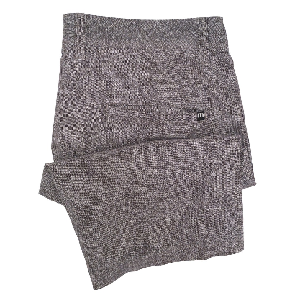 Travis Mathew Shorts Mens 34 Grey Flat Front Textured Linen Look Blend